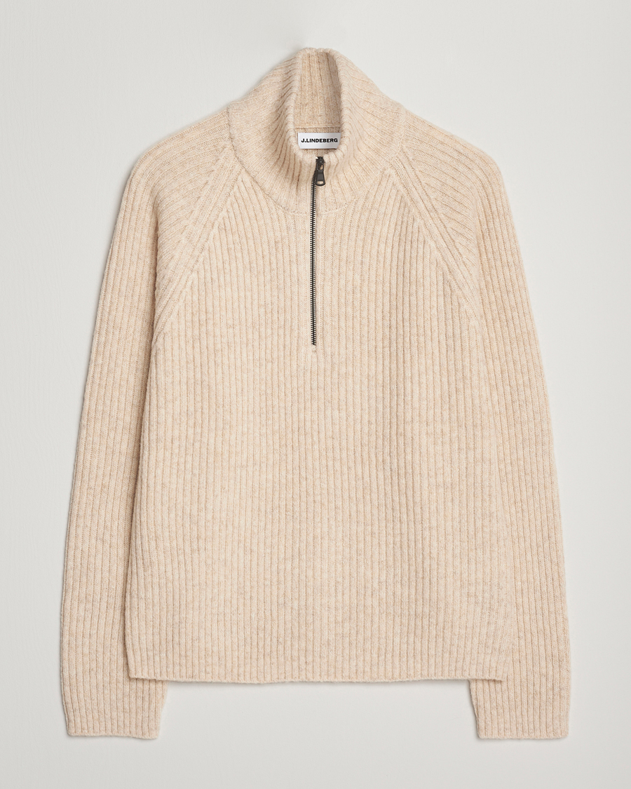Men | Sweaters & Knitwear | J.Lindeberg | Victor Wool Half Zip Moonbeam Melange