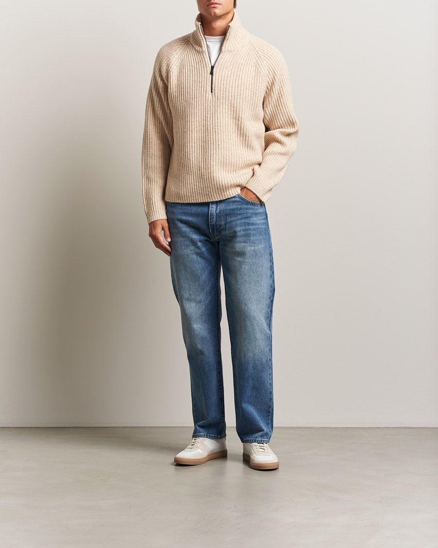 Men | Sweaters & Knitwear | J.Lindeberg | Victor Wool Half Zip Moonbeam Melange