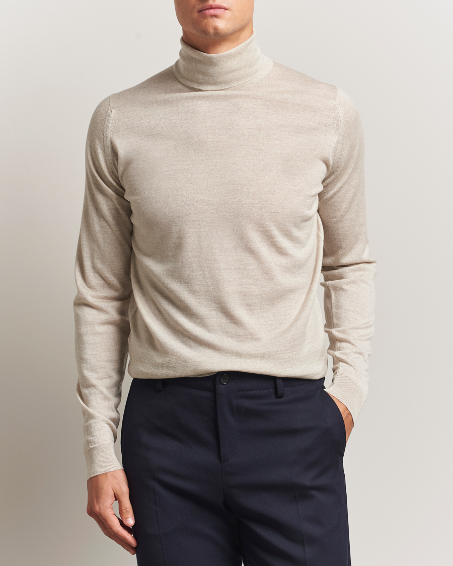 Men | Sweaters & Knitwear | John Smedley | Cherwell Extra Fine Merino Rollneck Grey Fleece