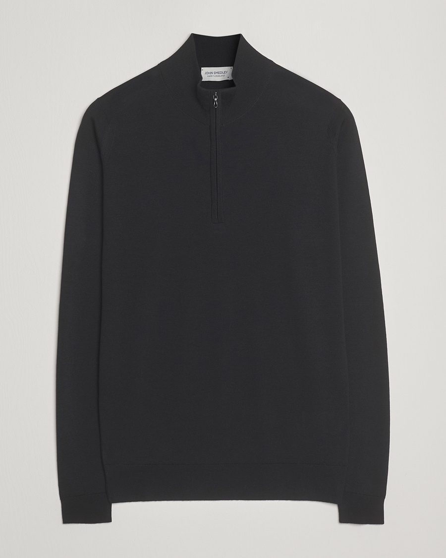 John Smedley Barrow Extra Fine Merino Half Zip Black at CareOfCarl.com