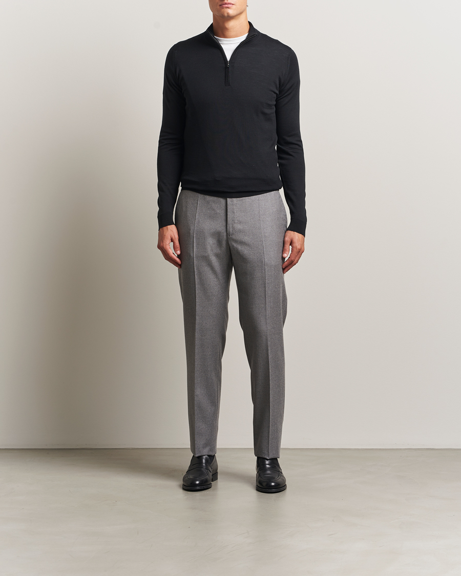 John Smedley Barrow Extra Fine Merino Half Zip Black at CareOfCarl.com