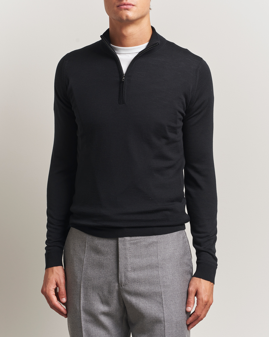 John Smedley Barrow Extra Fine Merino Half Zip Black at CareOfCarl.com