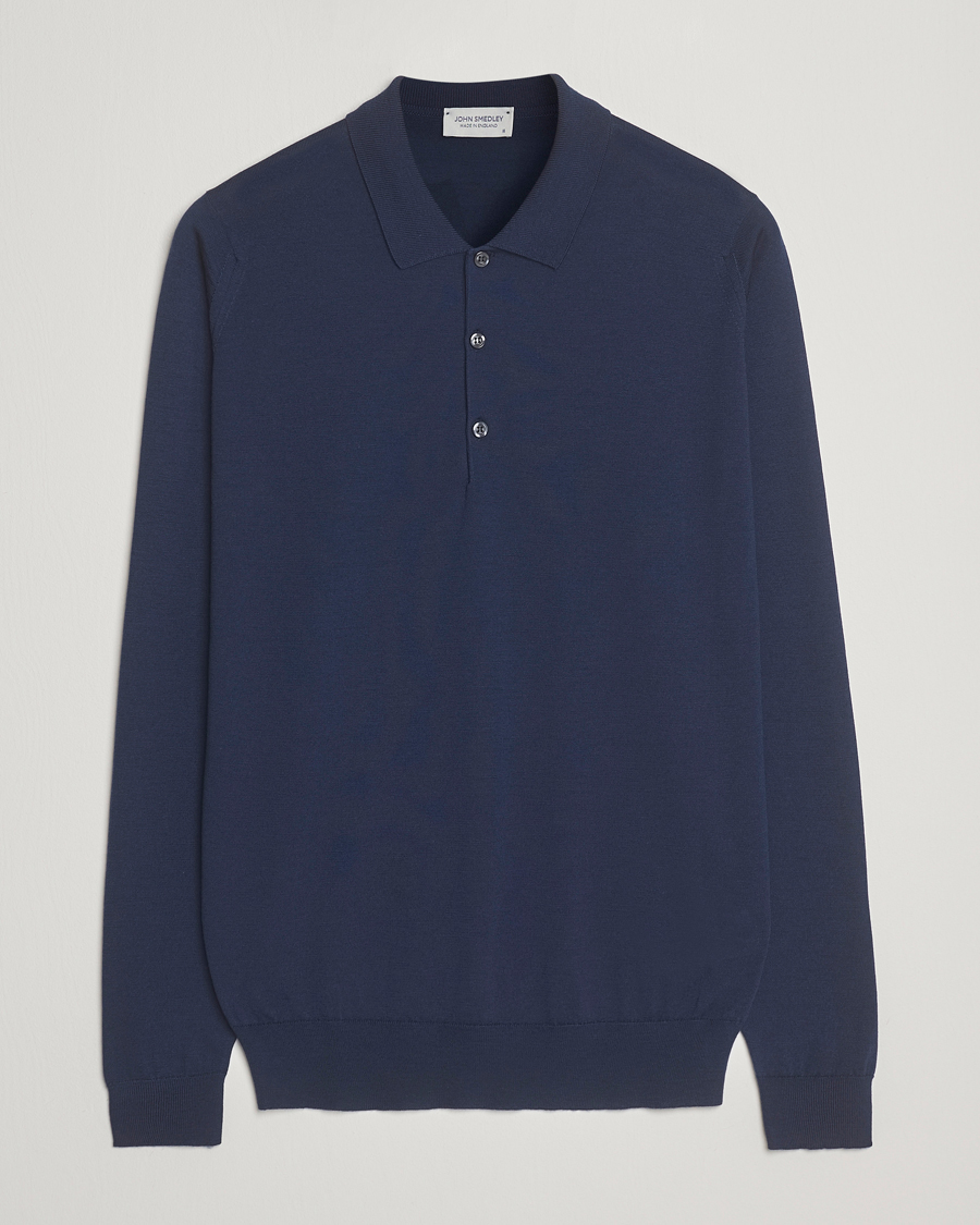 Men | Sweaters & Knitwear | John Smedley | Belper Extra Fine Merino Polo Pullover Hemingway Blue