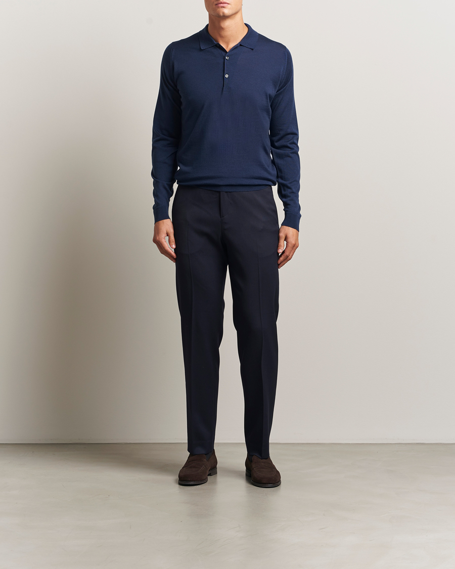 Men | Sweaters & Knitwear | John Smedley | Belper Extra Fine Merino Polo Pullover Hemingway Blue