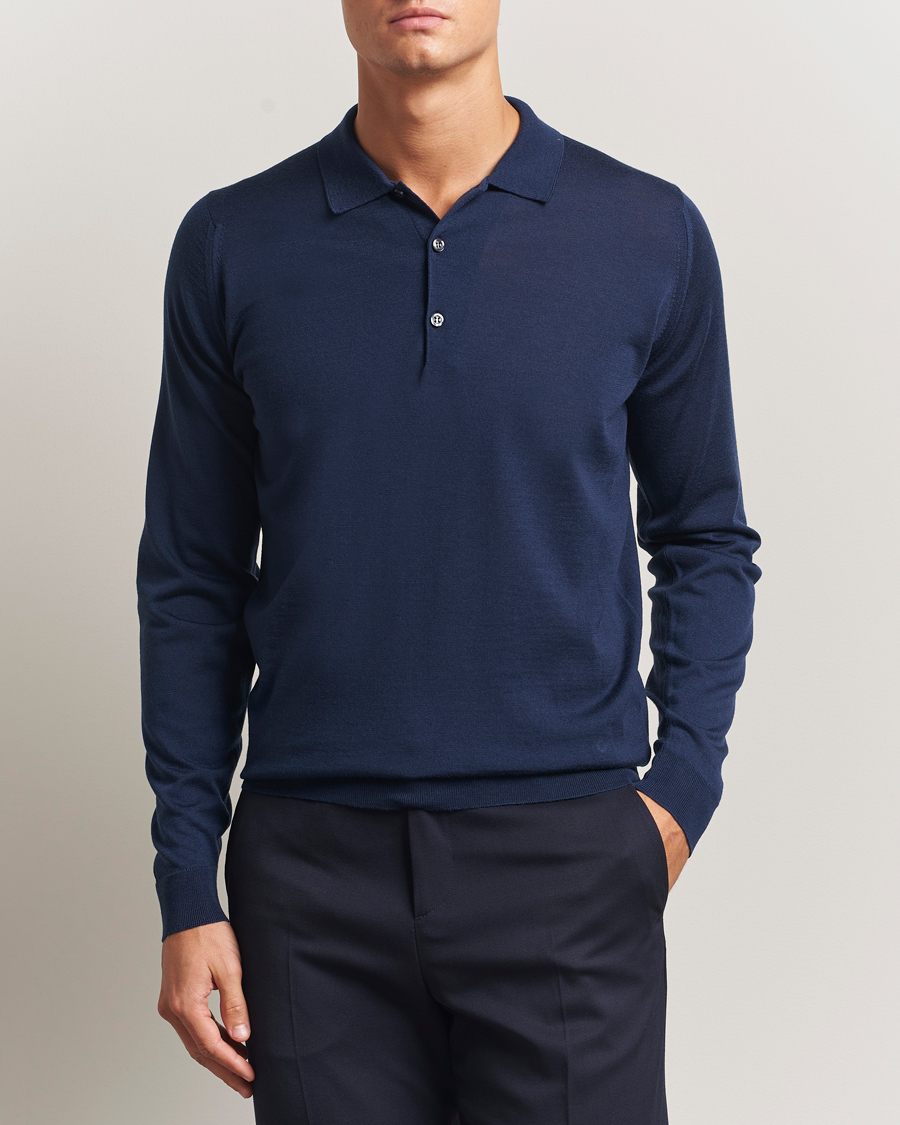 John Smedley Belper Extra Fine Merino Polo Pullover Hemingway Blue