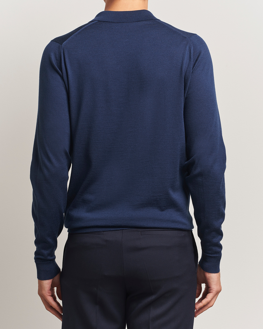 Men | Sweaters & Knitwear | John Smedley | Belper Extra Fine Merino Polo Pullover Hemingway Blue