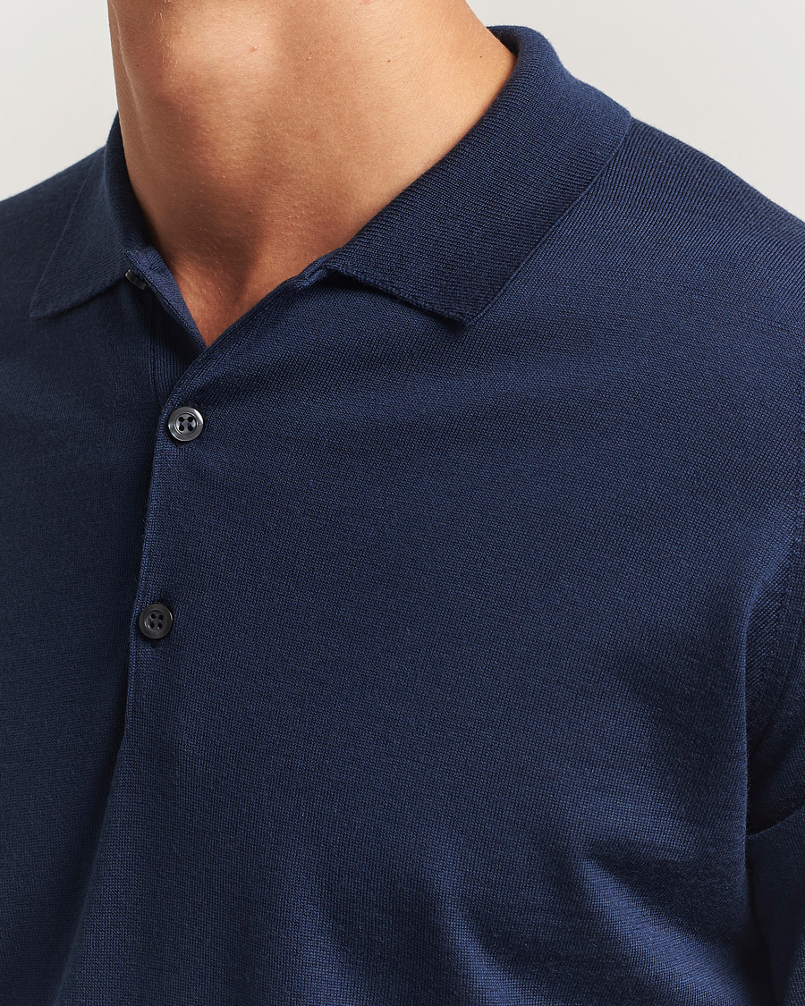 Men | Sweaters & Knitwear | John Smedley | Belper Extra Fine Merino Polo Pullover Hemingway Blue