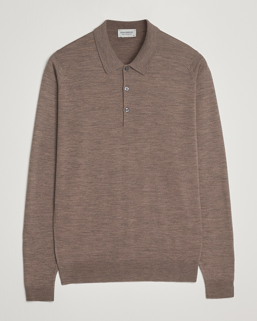 Men | Sweaters & Knitwear | John Smedley | Belper Extra Fine Merino Polo Pullover Mushroom Brown