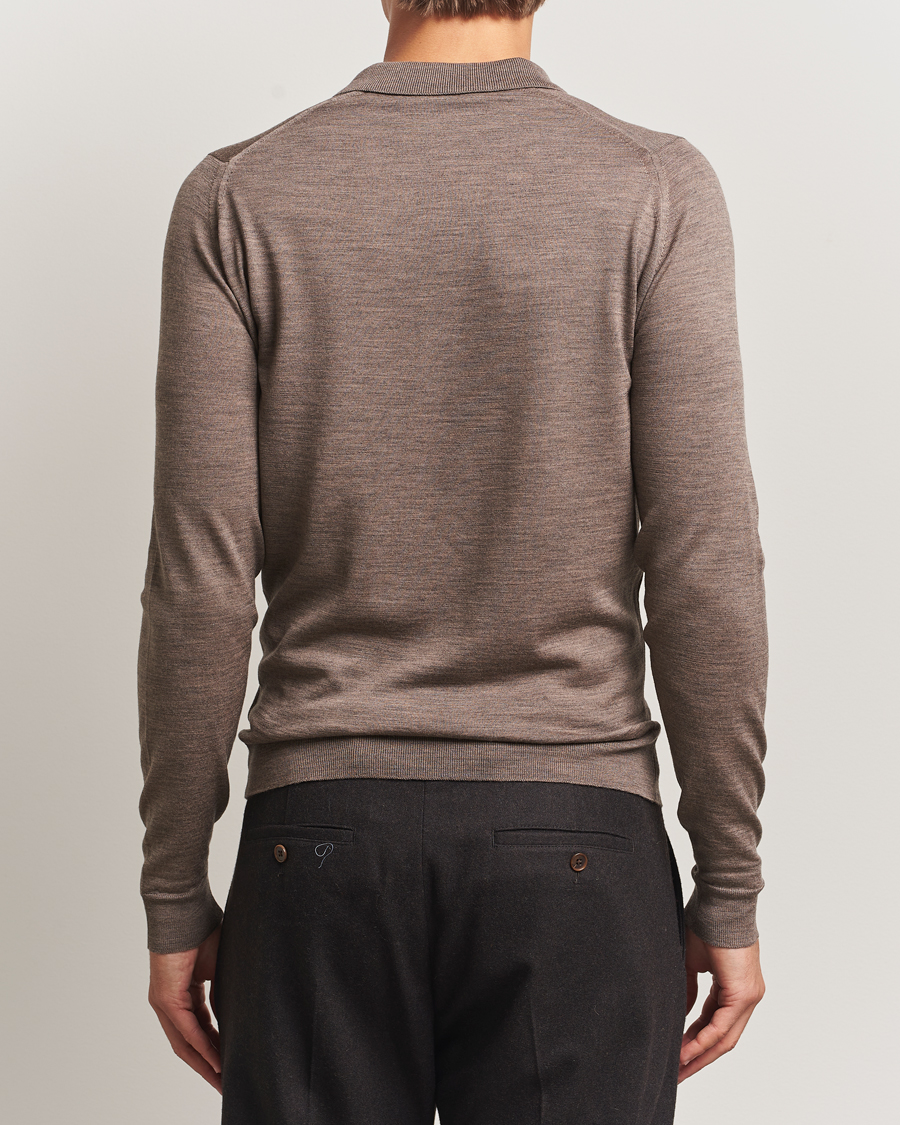 Men | Sweaters & Knitwear | John Smedley | Belper Extra Fine Merino Polo Pullover Mushroom Brown