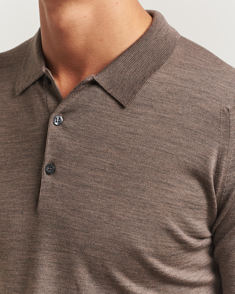 Men | Sweaters & Knitwear | John Smedley | Belper Extra Fine Merino Polo Pullover Mushroom Brown