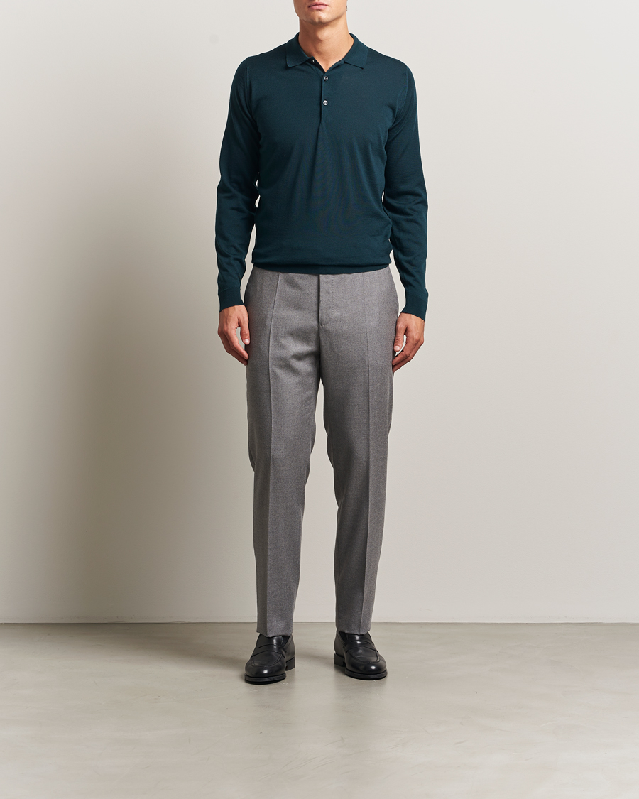 Men | Sweaters & Knitwear | John Smedley | Belper Extra Fine Merino Polo Pullover Richardson Green