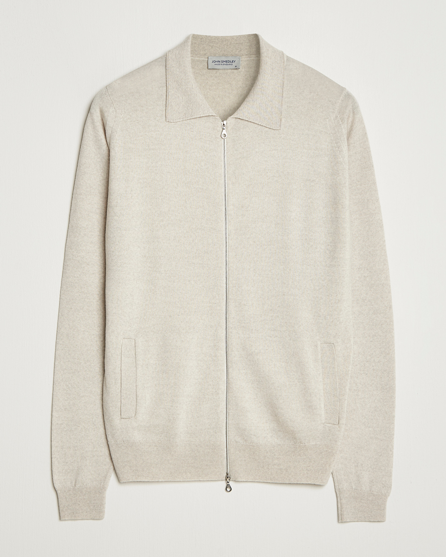 Men | Sweaters & Knitwear | John Smedley | Alston Extra Fine Merino Full Zip Grey Fleece