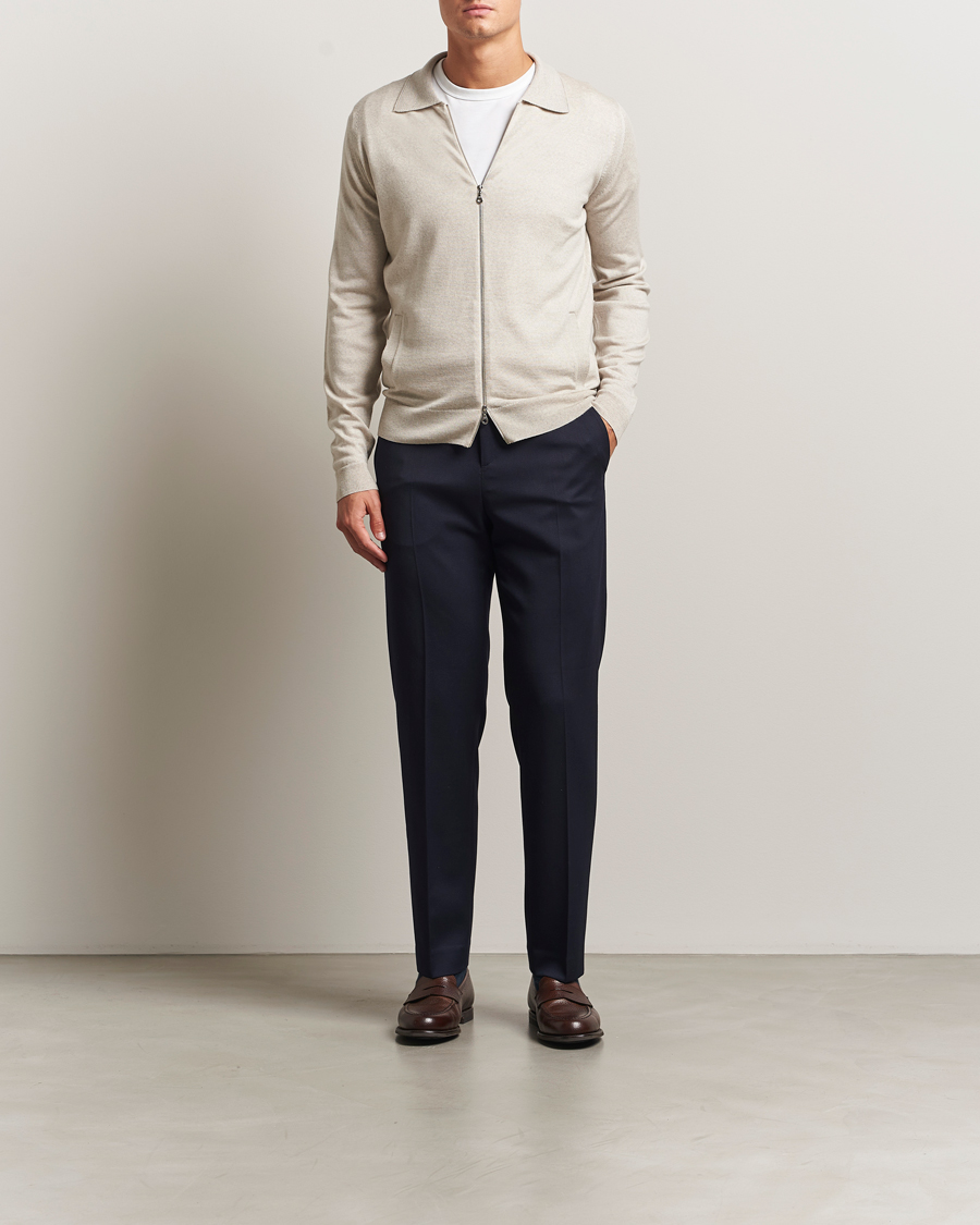 John Smedley Alston Extra Fine Merino Full Zip Grey Fleece at