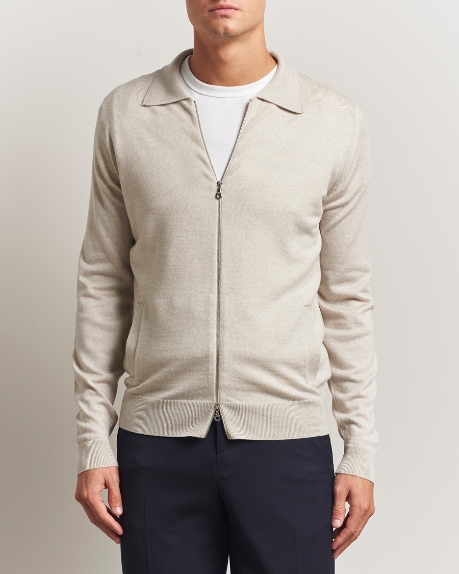 John Smedley Alston Extra Fine Merino Full Zip Grey Fleece at