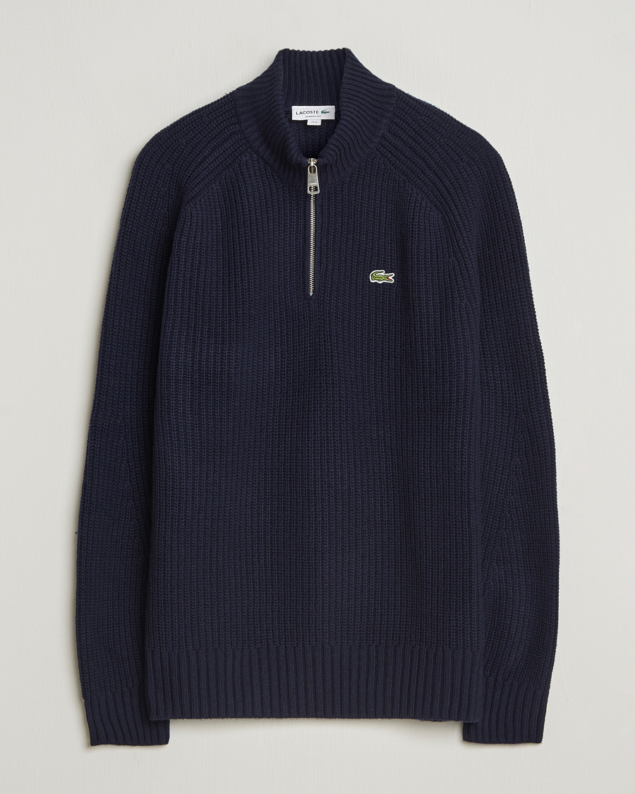Men | Sweaters & Knitwear | Lacoste | Heavy Knitted Wool Half Zip Navy