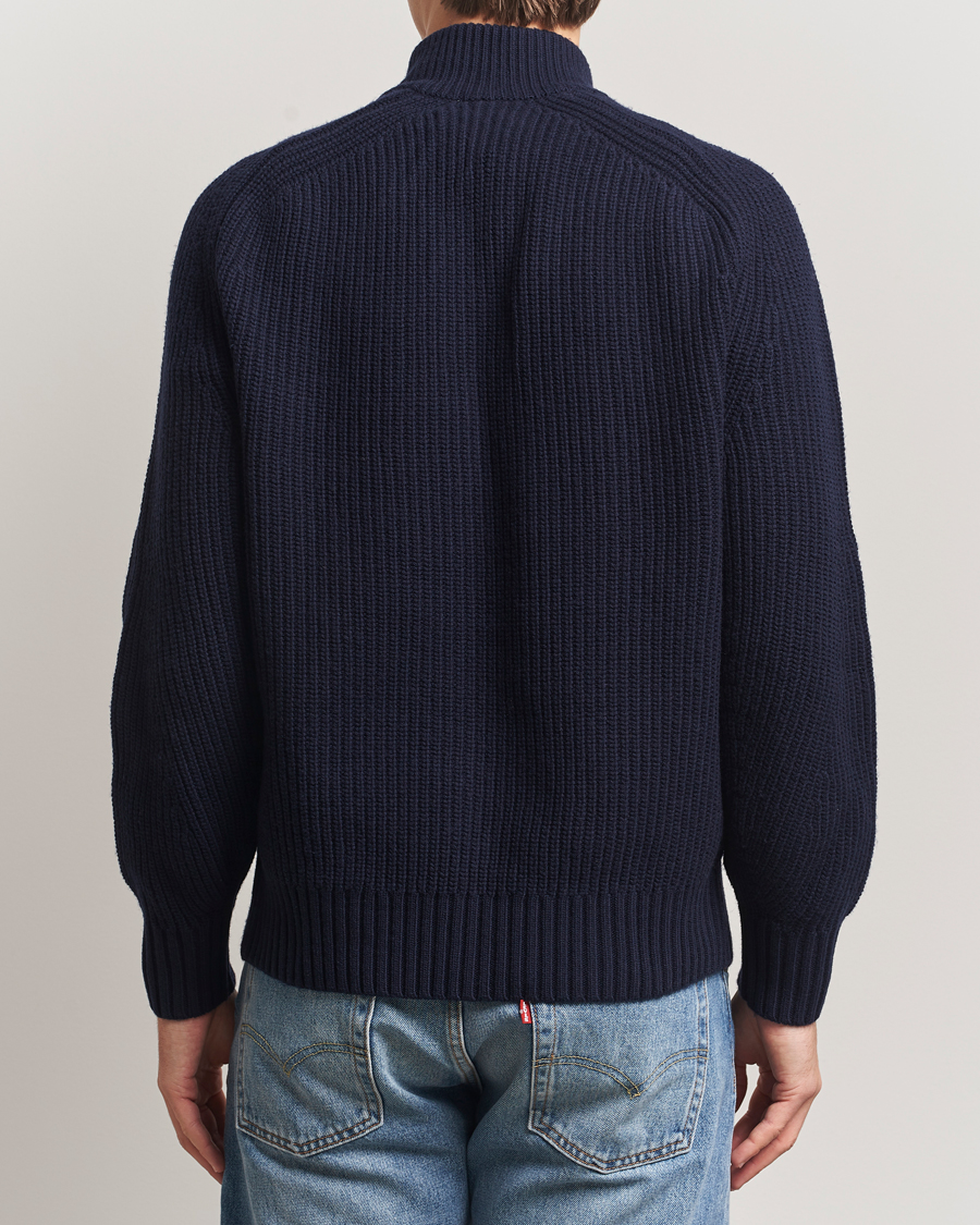 Men | Sweaters & Knitwear | Lacoste | Heavy Knitted Wool Half Zip Navy