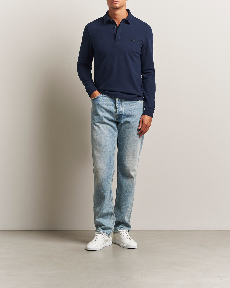 Men | Polo Shirts | Lacoste | Paris Long Sleeve Polo Piké Navy Blue