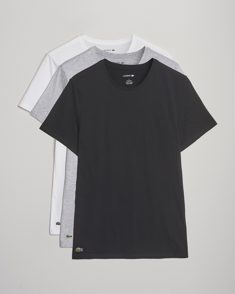 Men | T-Shirts | Lacoste | 3-Pack Crew Neck T-Shirt White/Grey/Black