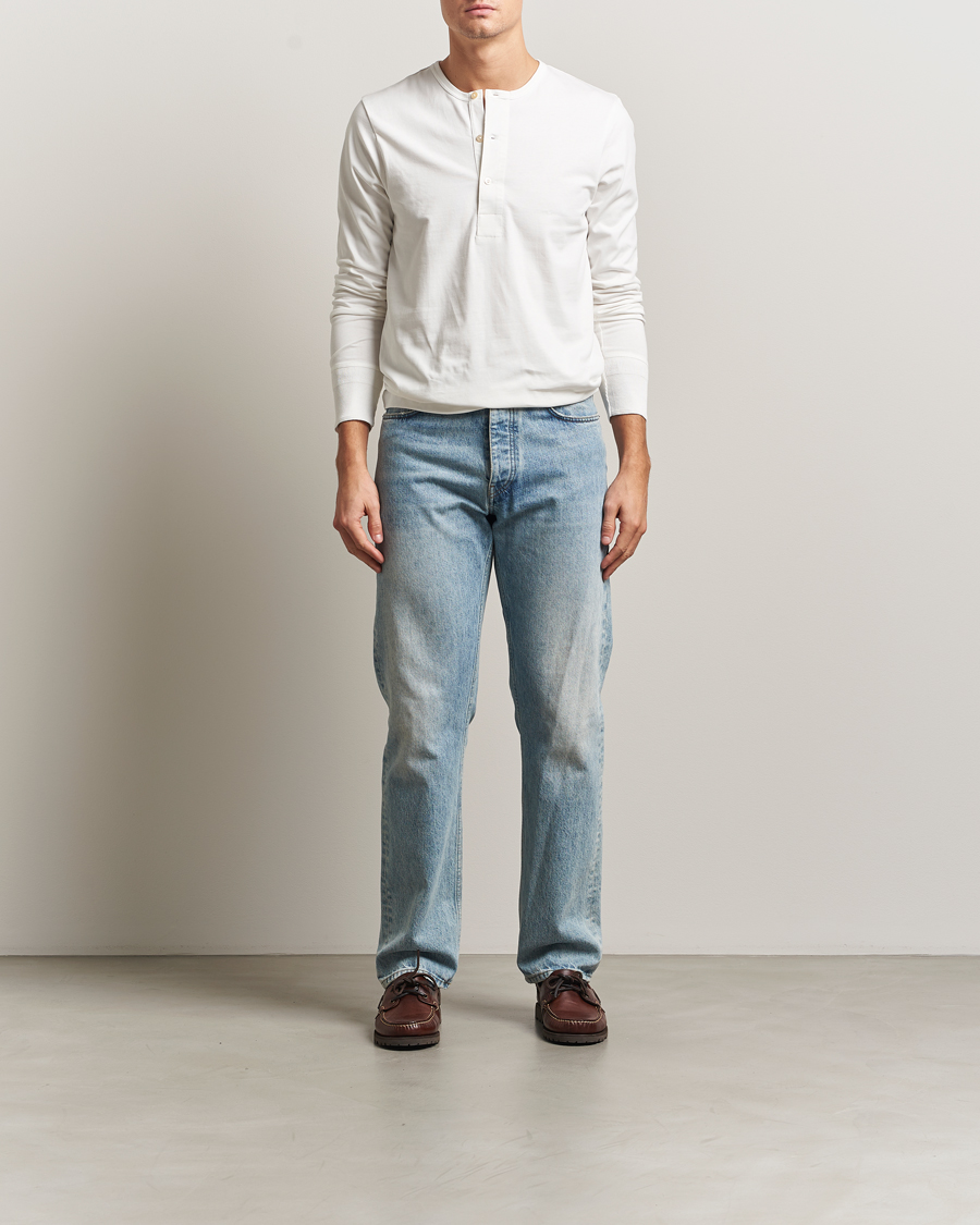 Men | T-Shirts | Merz b. Schwanen | Classic Fit Sturdy Organic Cotton Henley White