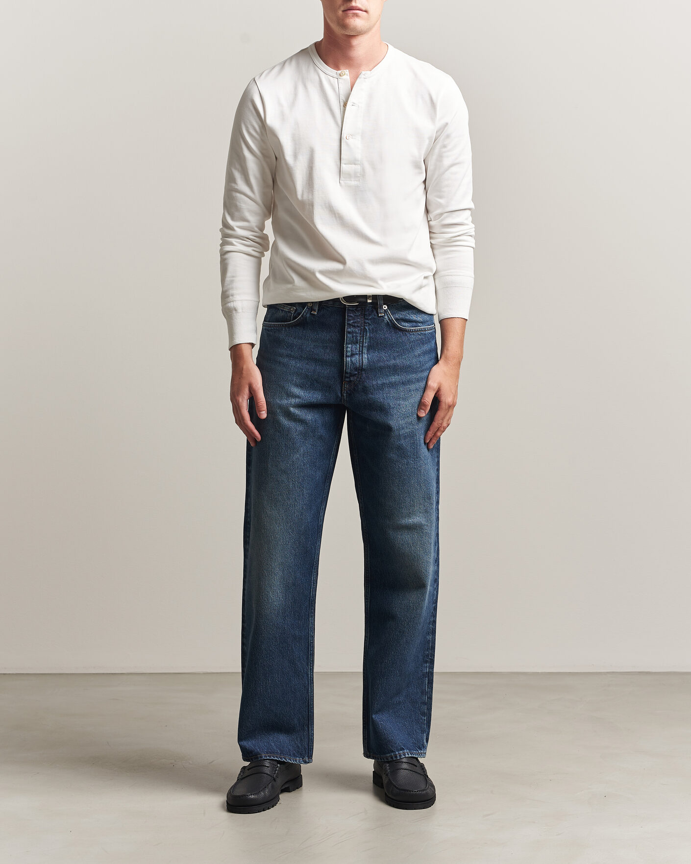 Men | T-Shirts | Merz b. Schwanen | Classic Fit Sturdy Organic Cotton Henley White