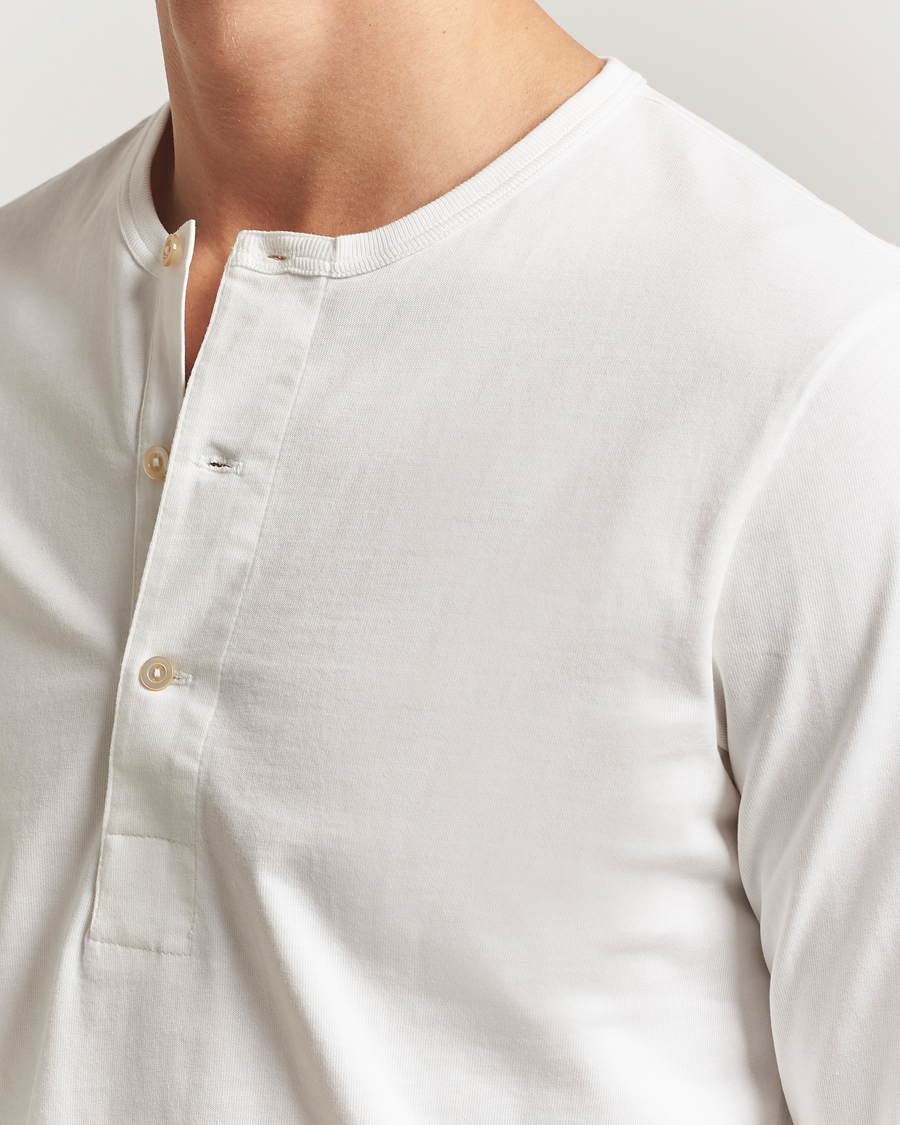 Men | T-Shirts | Merz b. Schwanen | Classic Fit Sturdy Organic Cotton Henley White