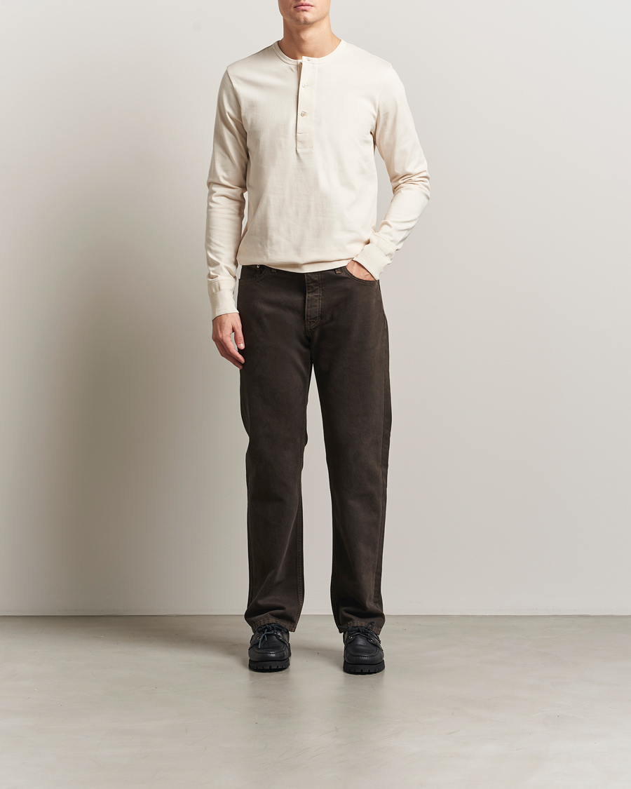 Men | Sweaters & Knitwear | Merz b. Schwanen | Classic Fit Sturdy Organic Cotton Henley Nature