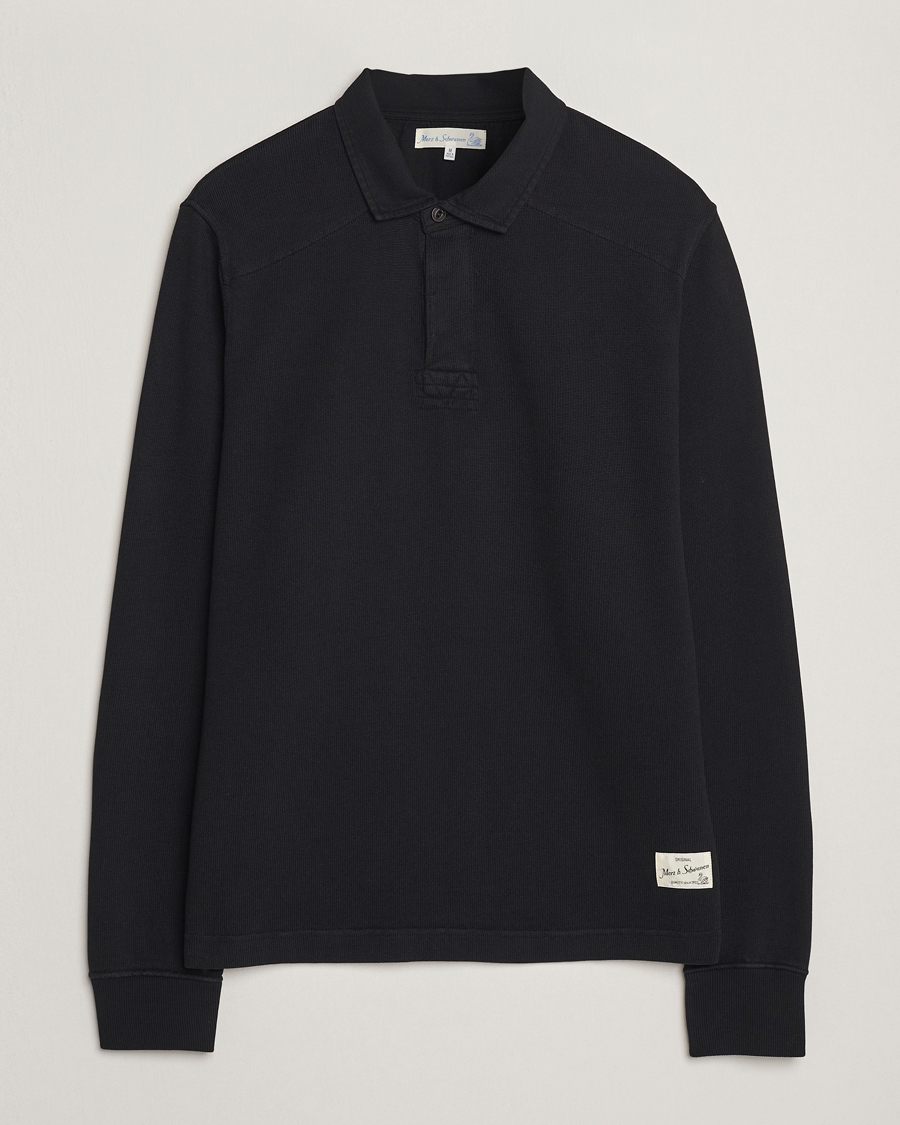 Merz b. Schwanen Relaxed Fit Vintage Cotton Rugby Shirt Black at