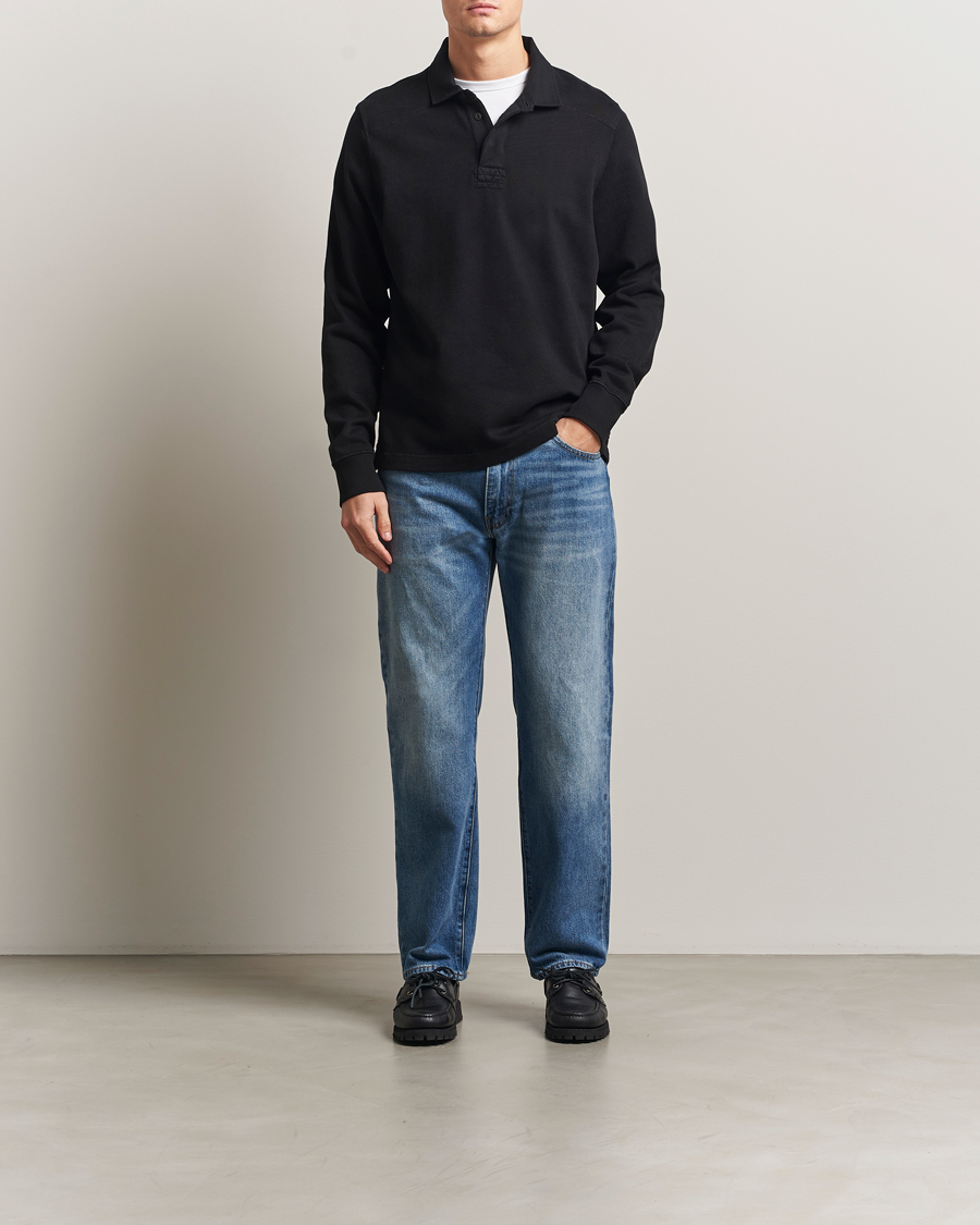Merz b. Schwanen Relaxed Fit Vintage Cotton Rugby Shirt Black at