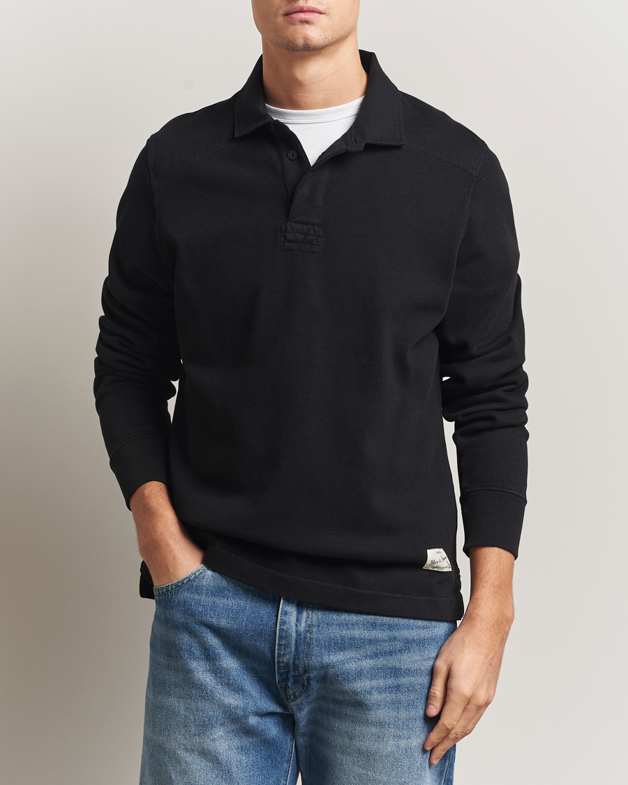 Merz b. Schwanen Relaxed Fit Vintage Cotton Rugby Shirt Black at
