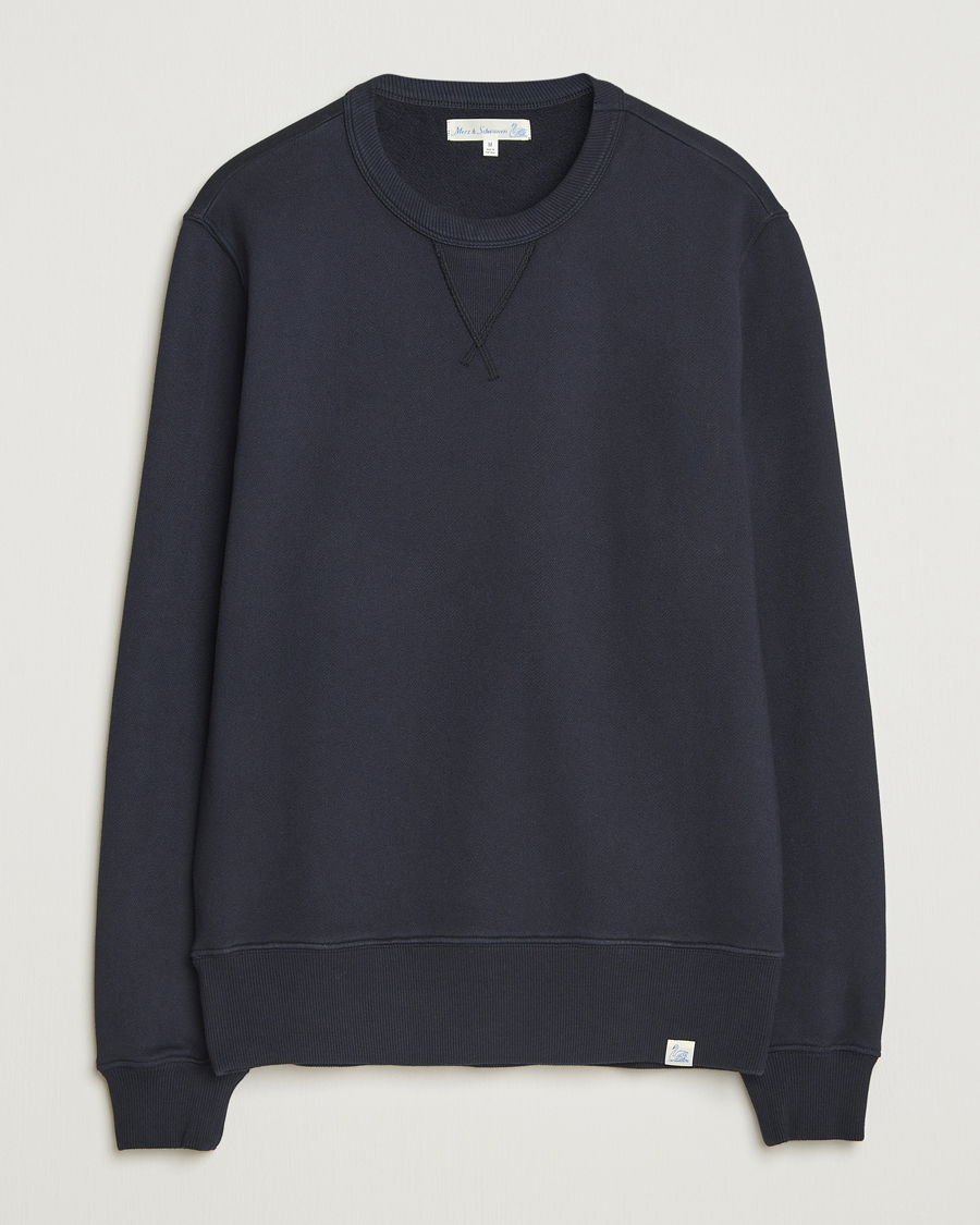 Men | Sweaters & Knitwear | Merz b. Schwanen | Relaxed Fit Vintage Cotton Sweatshirt Dark Navy