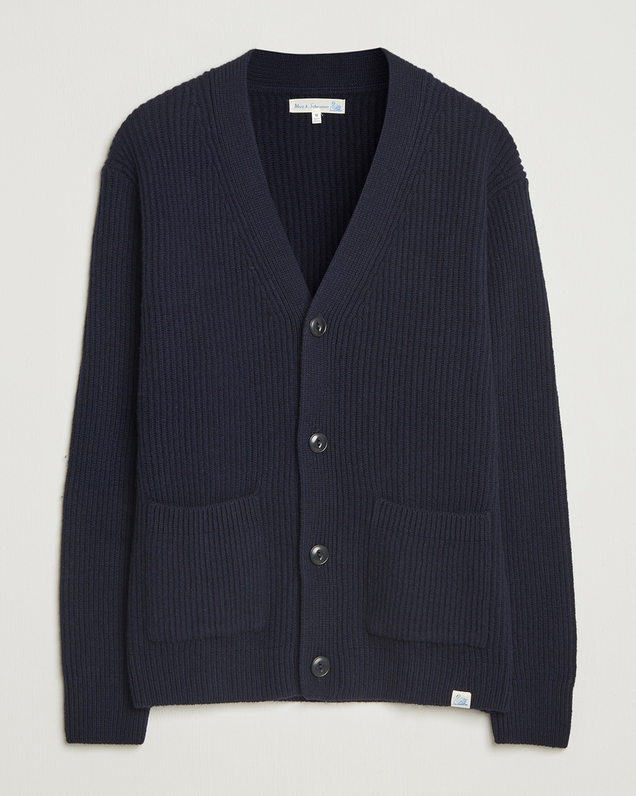 Men | Sweaters & Knitwear | Merz b. Schwanen | Merino/Cashmere Knitted Cardigan Dark Navy