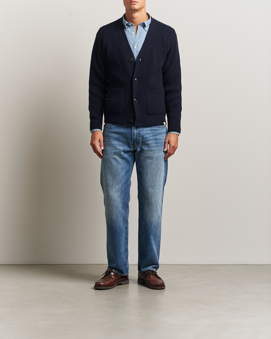 Men | Sweaters & Knitwear | Merz b. Schwanen | Merino/Cashmere Knitted Cardigan Dark Navy
