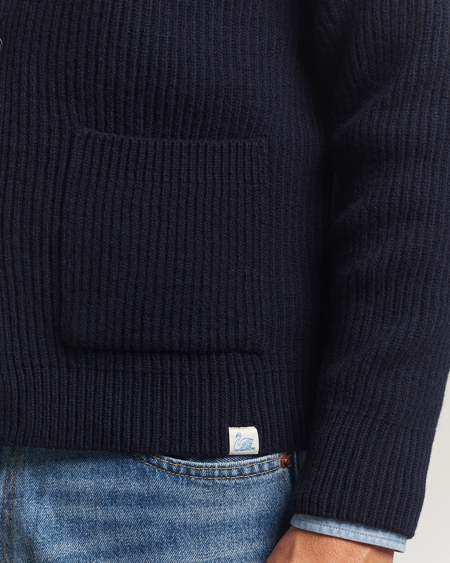 Men | Sweaters & Knitwear | Merz b. Schwanen | Merino/Cashmere Knitted Cardigan Dark Navy