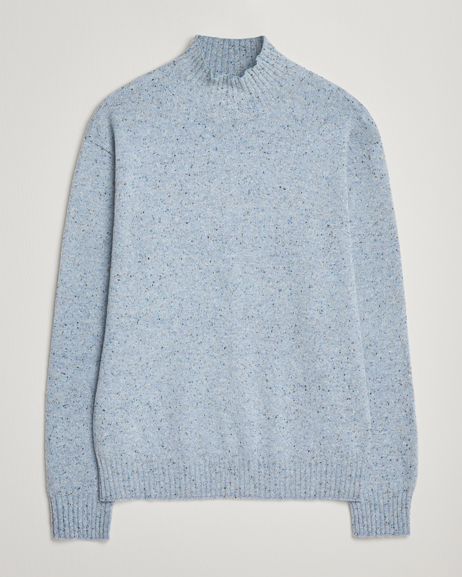 Men | Sweaters & Knitwear | NN07 | Aksel Wool Donegal Knitted Mock Neck Cerulian Blue