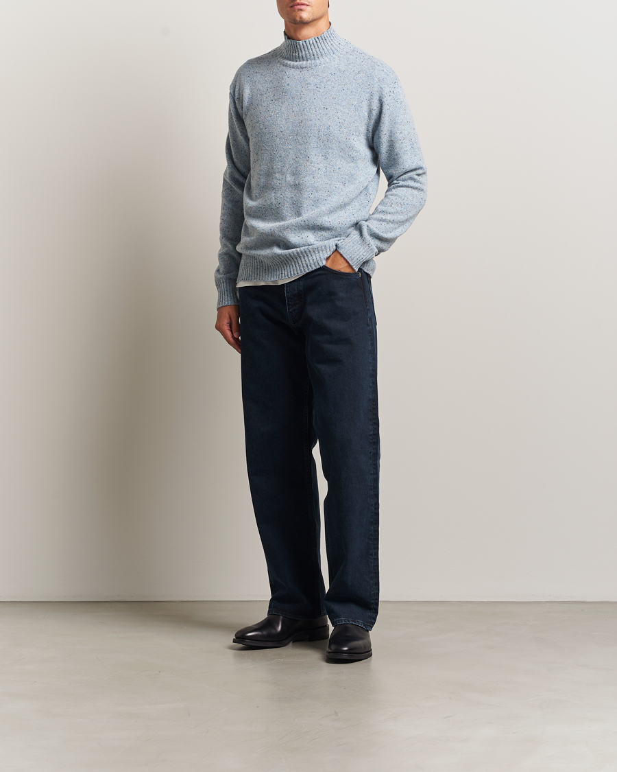 Men | Sweaters & Knitwear | NN07 | Aksel Wool Donegal Knitted Mock Neck Cerulian Blue