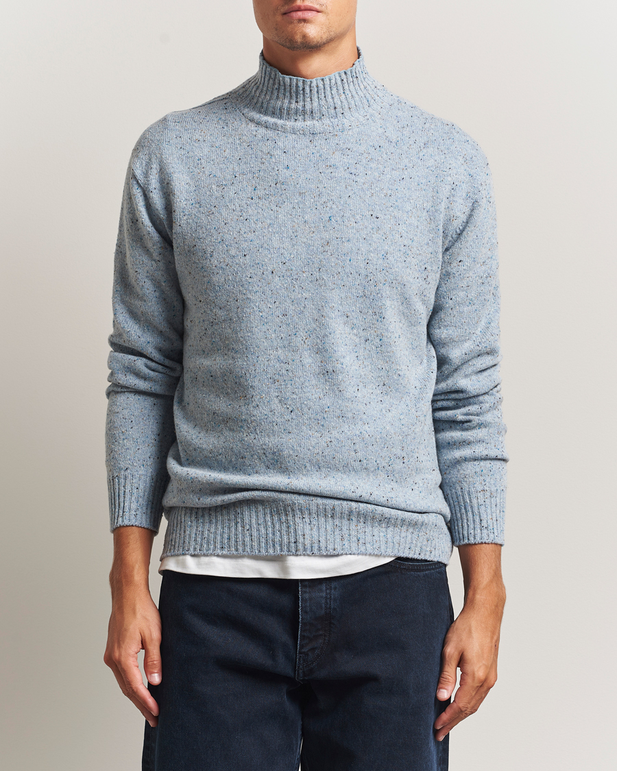 NN07 Aksel Wool Donegal Knitted Mock Neck Cerulian Blue at