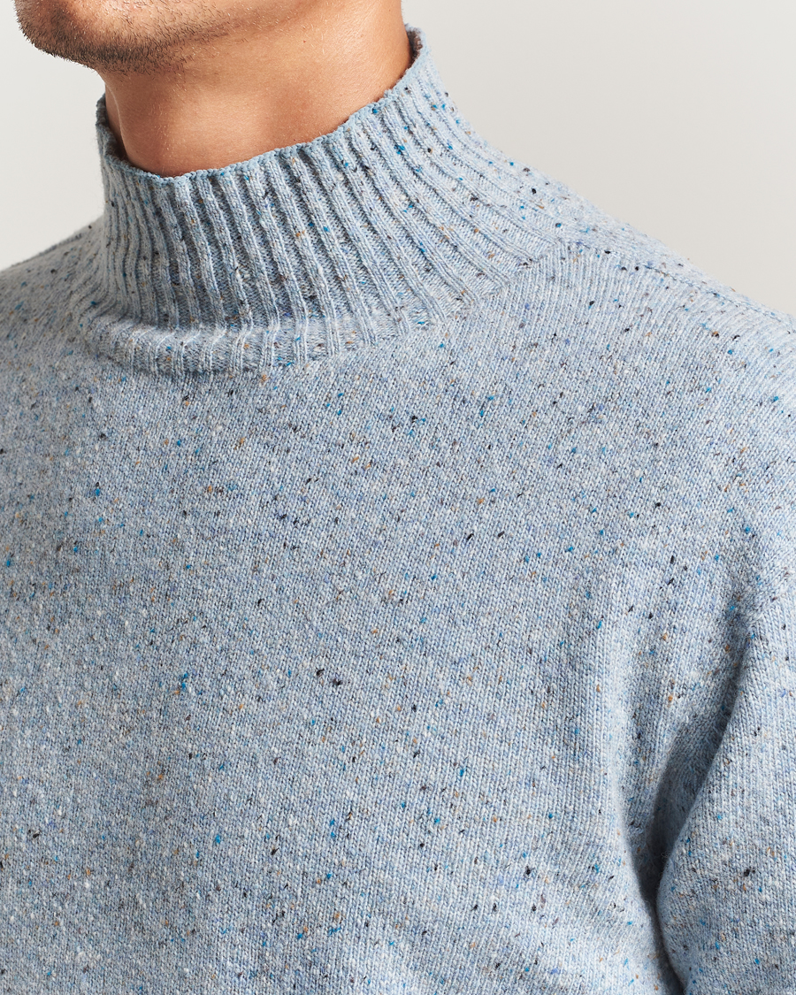 Men | Sweaters & Knitwear | NN07 | Aksel Wool Donegal Knitted Mock Neck Cerulian Blue