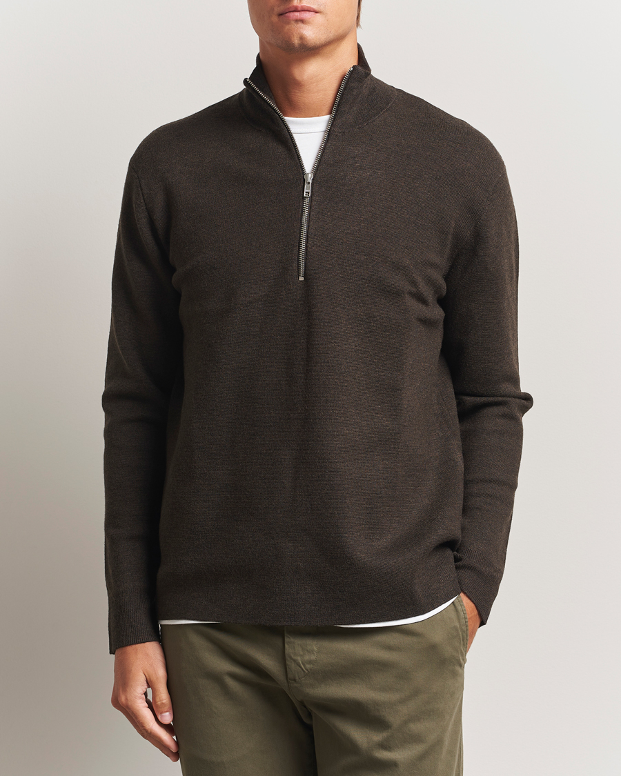 Men | Sweaters & Knitwear | NN07 | Harald Cotton/Modal Half Zip Demitasse Brown
