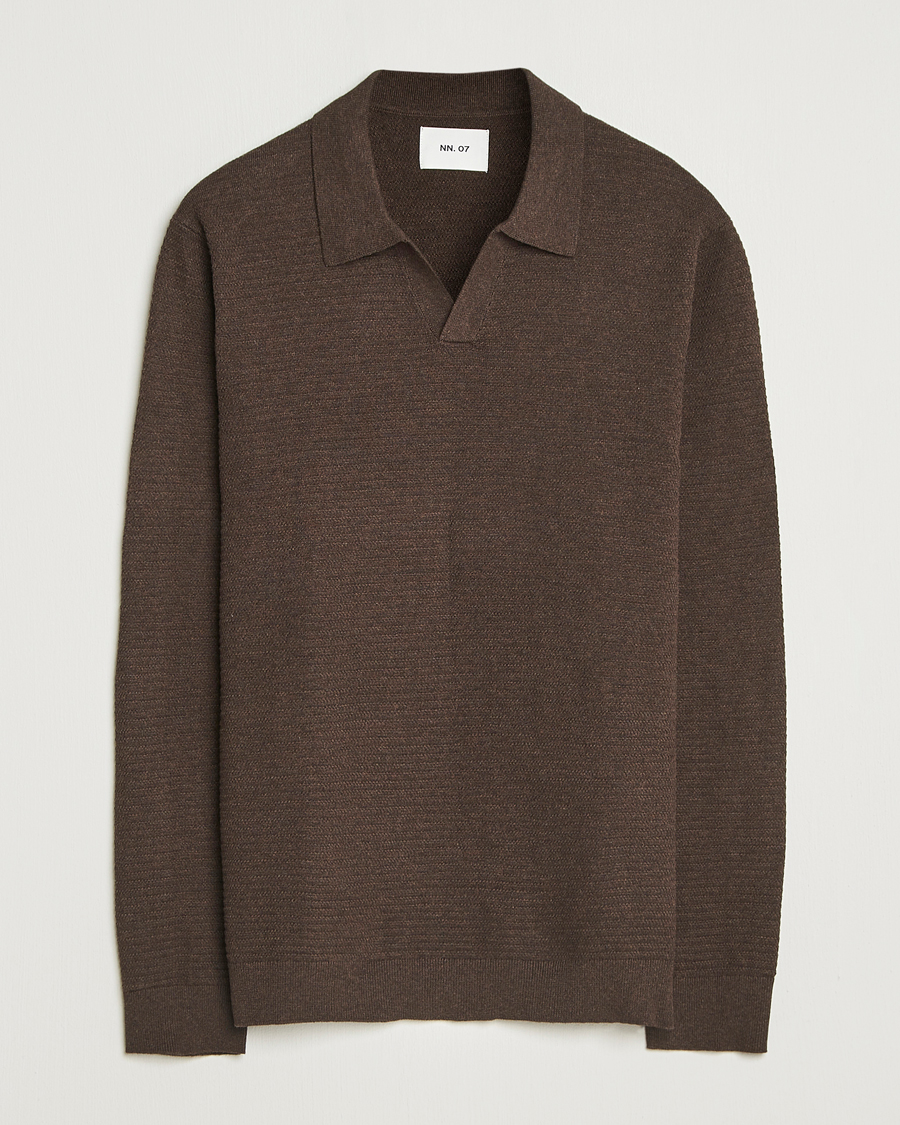 Men | Sweaters & Knitwear | NN07 | Paul Cotton Knitted Polo Demitasse Brown