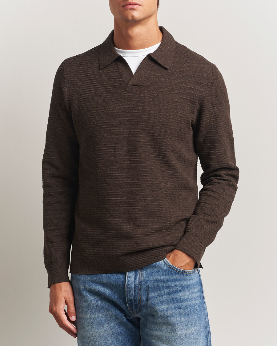 Men | Sweaters & Knitwear | NN07 | Paul Cotton Knitted Polo Demitasse Brown
