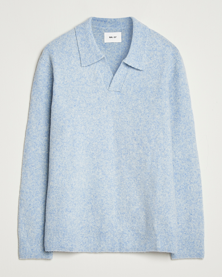 Men | Sweaters & Knitwear | NN07 | Hope Wool Knitted Polo Cerulian Blue