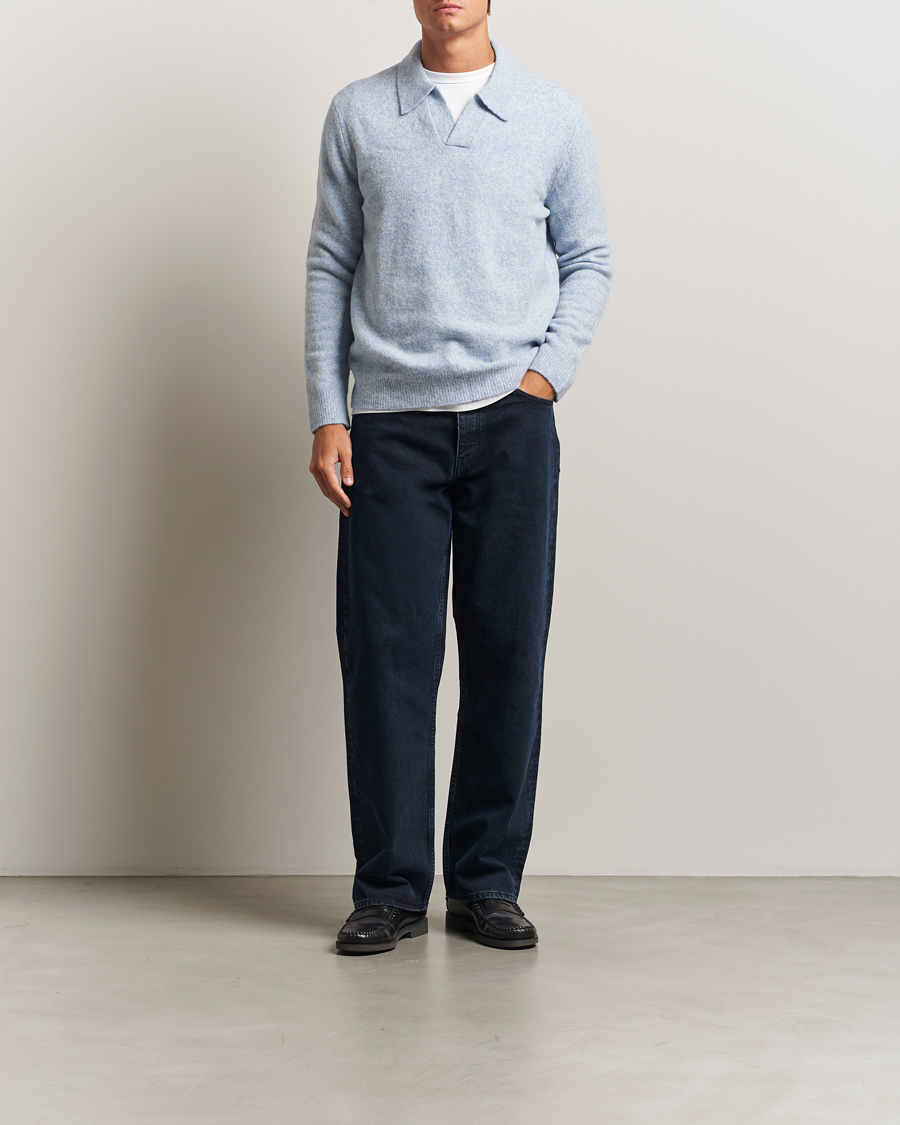 Men | Sweaters & Knitwear | NN07 | Hope Wool Knitted Polo Cerulian Blue