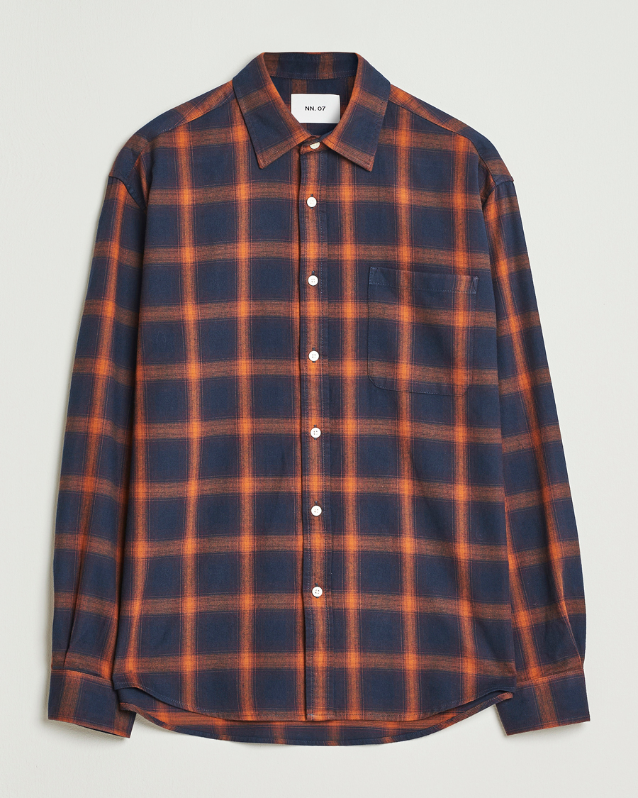 Men | Shirts | NN07 | Deon Flannel Checked Shirt Navy/Orange