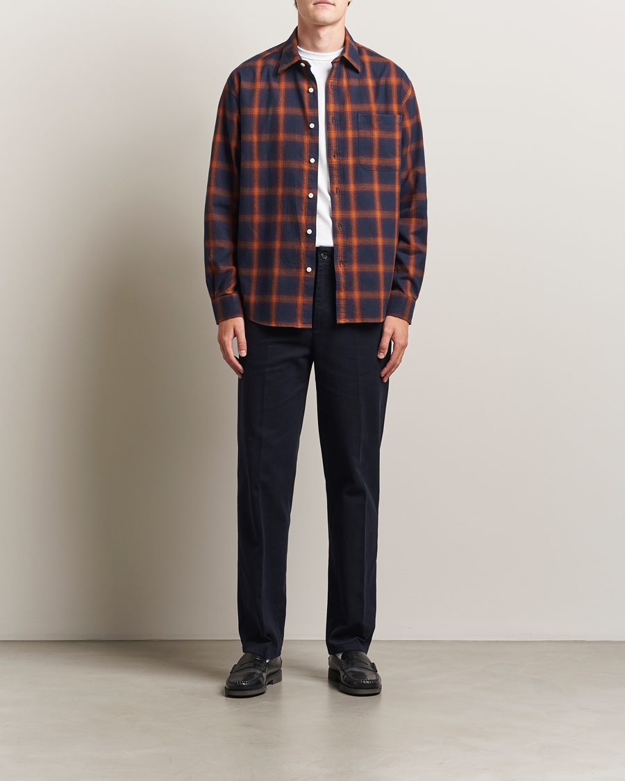 Men | Shirts | NN07 | Deon Flannel Checked Shirt Navy/Orange