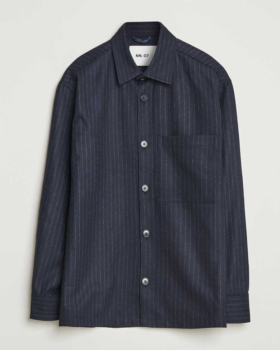 Men | Shirts | NN07 | Freddy Wool Pinstriped Overshirt Navy Blue