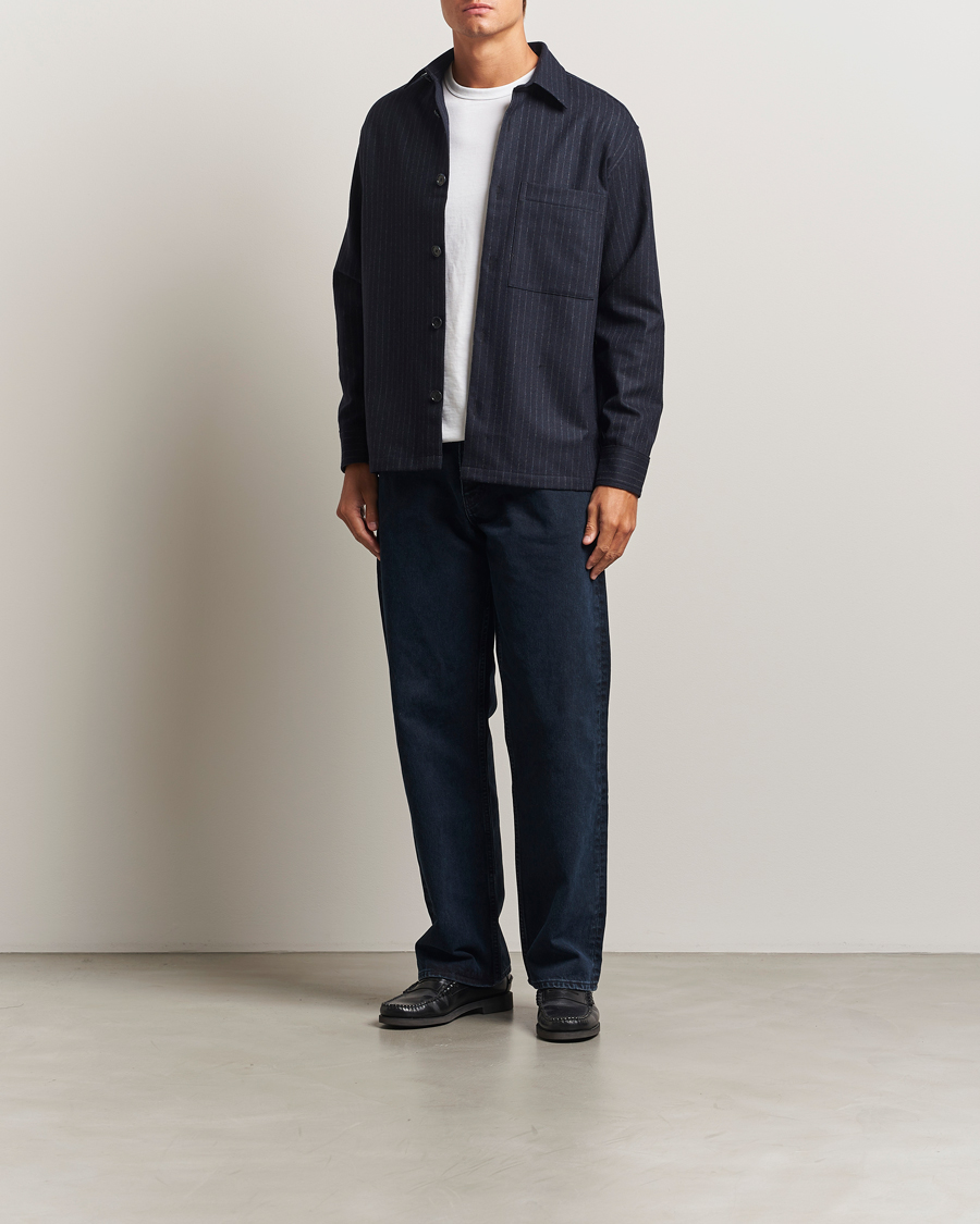 NN07 Freddy Wool Pinstriped Overshirt Navy Blue at CareOfCarl.com