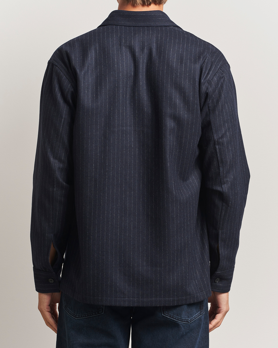Men | Shirts | NN07 | Freddy Wool Pinstriped Overshirt Navy Blue