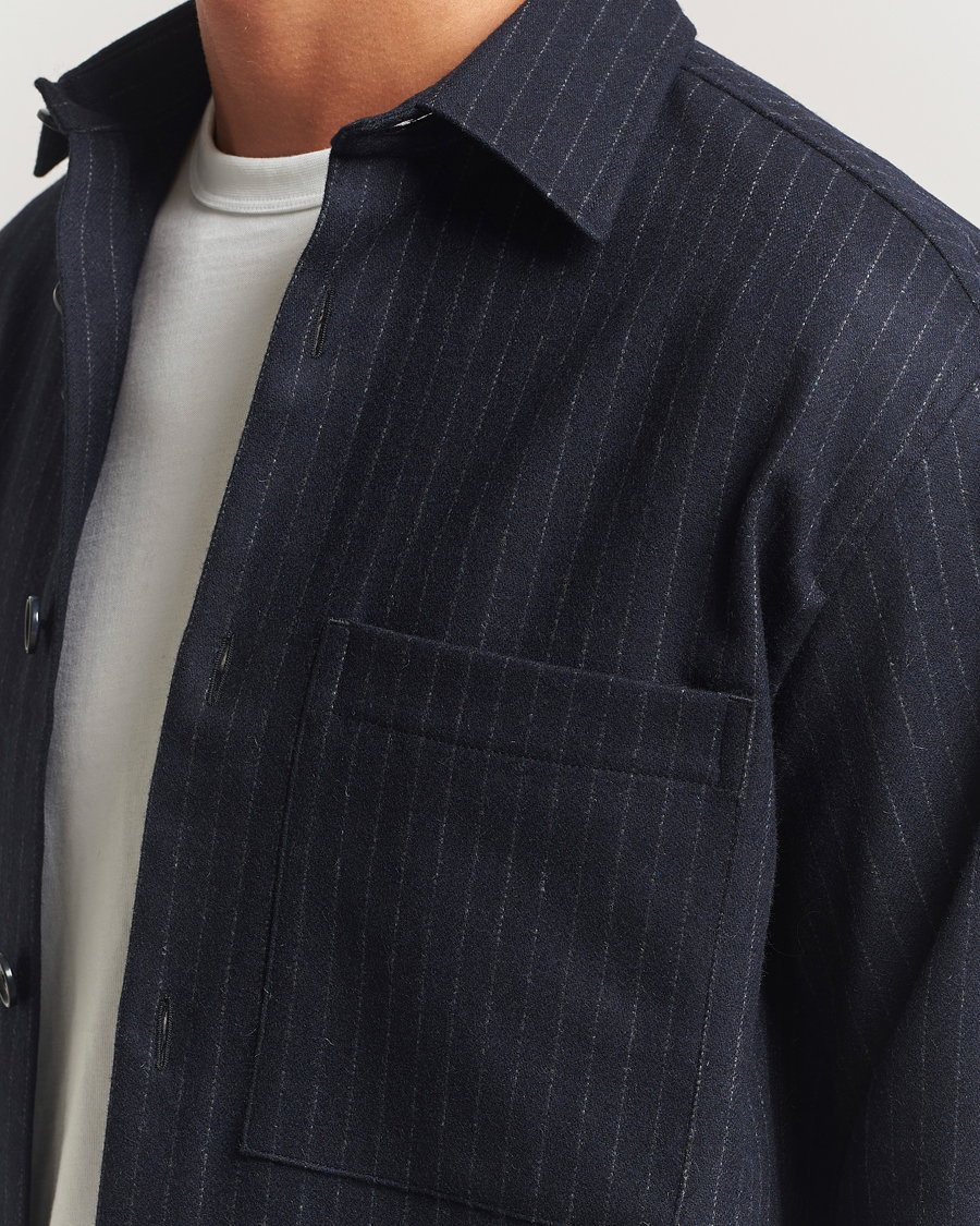 Men | Shirts | NN07 | Freddy Wool Pinstriped Overshirt Navy Blue