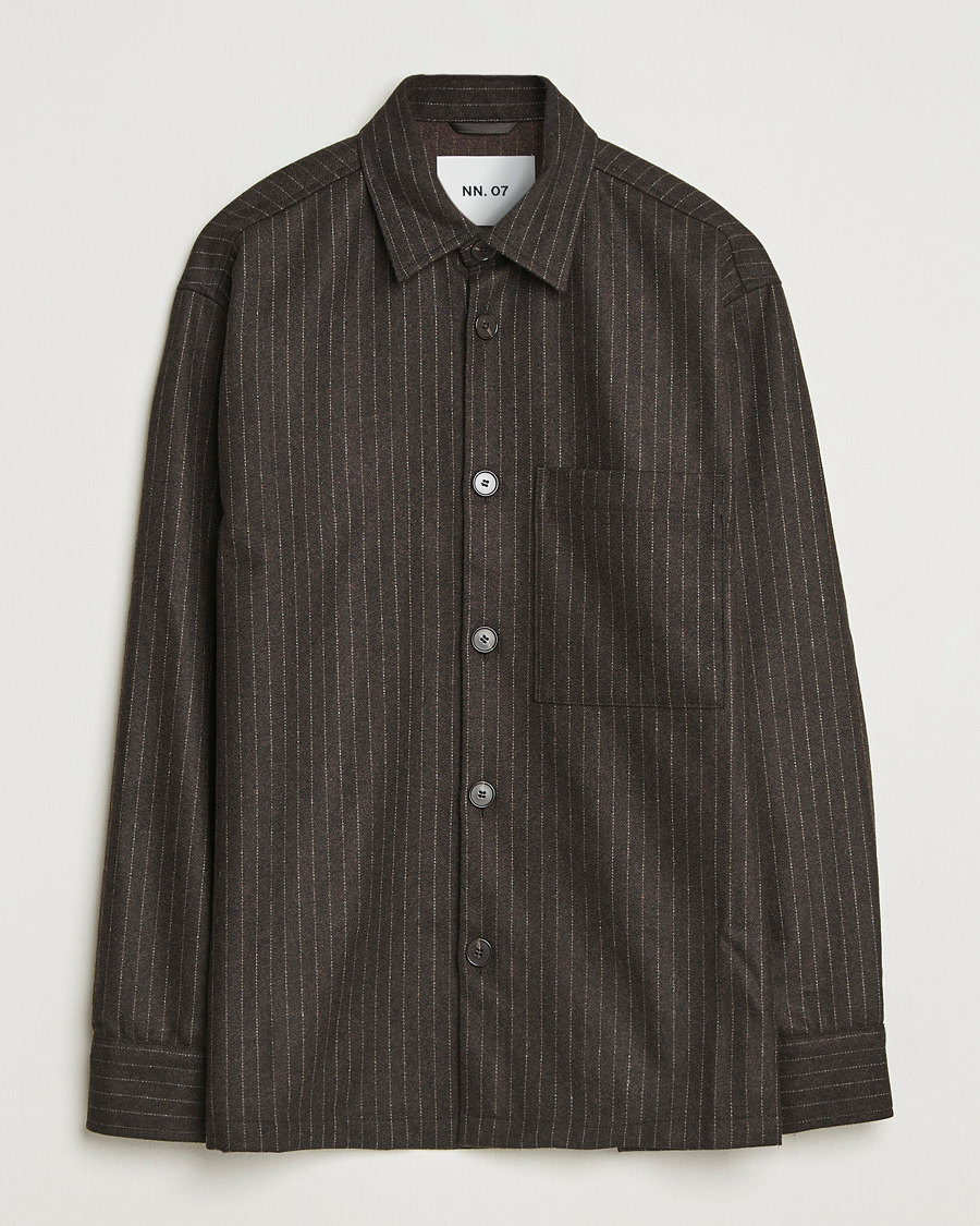 Men | Shirts | NN07 | Freddy Wool Pinstriped Overshirt Dark Brown