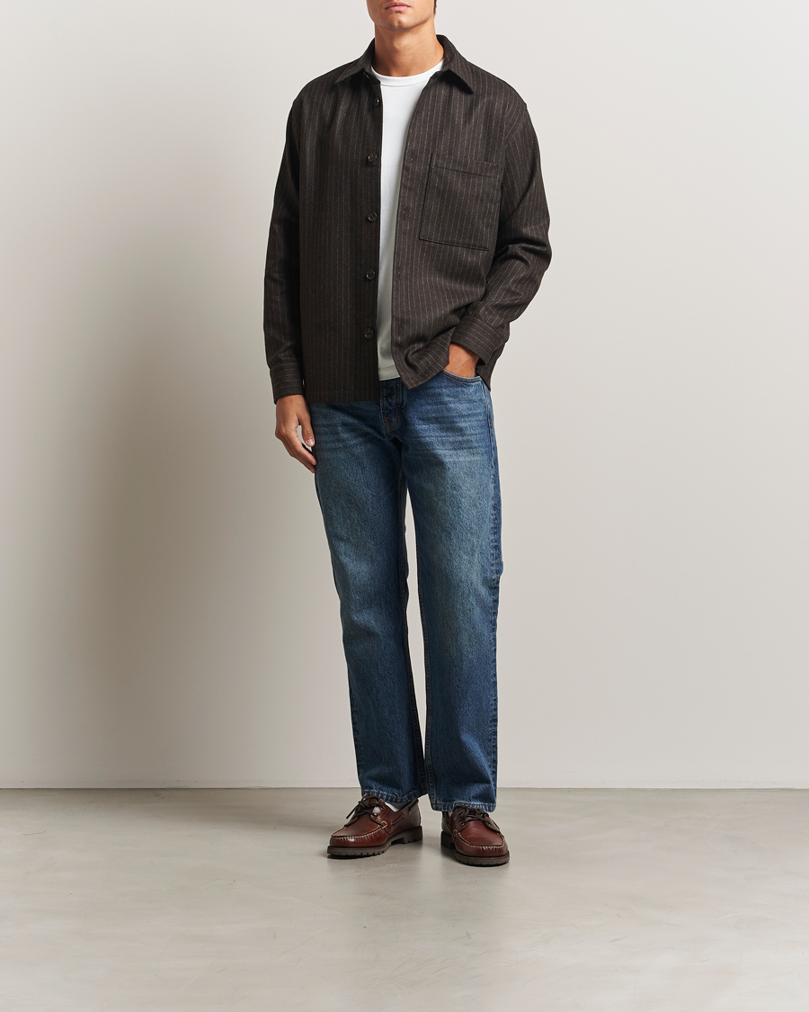 Men | Shirts | NN07 | Freddy Wool Pinstriped Overshirt Dark Brown